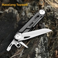 Couteau pliant multifonctionnel Haoxiang DIY EDC - Outil portable d'extérieur en acier inoxydable avec ouvre-bouteille et tournevis 18,2 cm