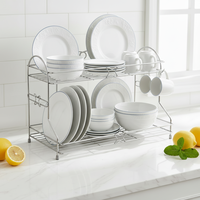 304 acier inoxydable Double couche bol de rangement support cuisine Organisation métal vidange étagère assaisonnement plats étagère de rangement Double