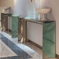 Console d'angle de luxe en marbre pour couloir, console décorative pour salon, table moderne épaisse argentée