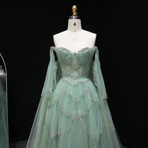 Elegante vestido <span class=keywords><strong>de</strong></span> noche verde salvia con mangas <span class=keywords><strong>de</strong></span> capa cariño <span class=keywords><strong>de</strong></span> lujo para fiesta <span class=keywords><strong>de</strong></span> boda Lsz215 - Product Image 2