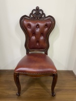 Chaise de salle à manger en acajou américain avec revêtement en cuir microfibre, chaise de dîner en bois pour la maison, la villa, la salle à manger