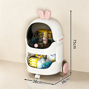 Chariot de rangement pour bébé Lapin Mignon, 2 niveaux, en plastique, organisateur de chambre d'enfant, anti-poussière, avec roulettes mobiles, pour jouets et couches d'enfants, vente en gros - Product Image 2
