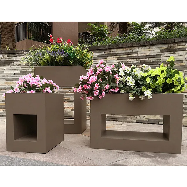 Outdoor dekorative Metall großen Blumentopf maßge schneiderte Edelstahl Garten Blumen Pflanzer