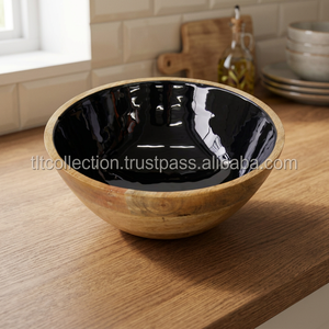 Bol en bois fait main, intérieur noir poli, style Wabi Sabi, pour servir les aliments, idéal pour offrir - Product Image 2