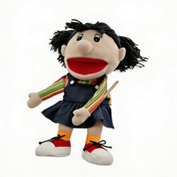 Marionnette à bouche mobile pour fille avec bâton de contrôle, marionnette ventrilque intégrale noire à queue de cochon avec jupe en jean