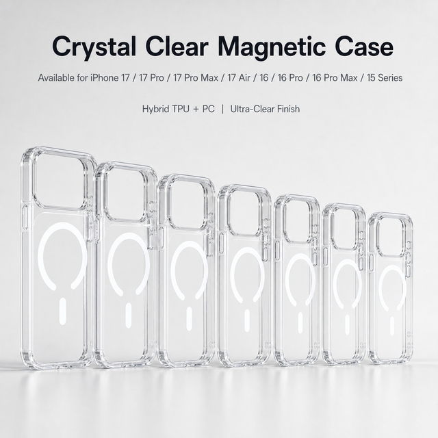 Anti-Yellowing N52 Strong Magnetic Transparent TPU+PC Case Plain Design for 18 Pro Max Shockproof Wireless Charging Compatible