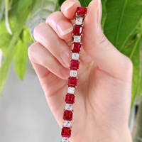 Directo de fábrica SalNew joyería fina S925 plata 7*7 Esmeralda cuadrado completo diamante pulsera personalidad femenina temperamento Retro