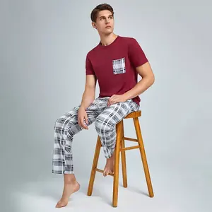 Nieuwe Katoenen Heren Zomer Modal Gestreepte Broek Met Korte Mouwen Pyjama Set Voor Heren