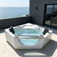 Jacuzzi d'angle moderne pour villa, spa, massage, deux personnes, à bulles d'air, en acrylique, rectangulaire, avec 6 jets de surf et LED, best-seller Zevana
