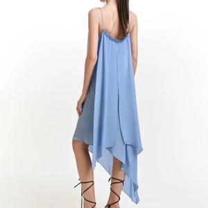 New Spring Custom Brand Label Fashion Dress Casual Cotton Poplin Dress <b>Spaghetti</b> <b>Strap</b> Backless Midi Irregular Cut Summer Dress - Product Image 2