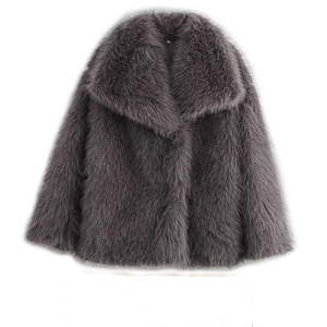Haute qualité femmes léopard manteaux décontracté costume uni dame hiver grande taille épais fausse fourrure <span class=keywords><strong>court</strong></span> revers <span class=keywords><strong>manteau</strong></span> vestes - Product Image 3
