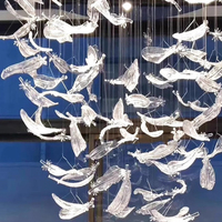 Luminaires suspendus en verre faits à la main pour la décoration de villas, banquets, hôtels, mariages, avec plumes et verre de Murano, LED de luxe
