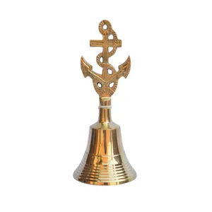 Campainha colorida dourada com âncora do punho para a campainha decorativa náutica com design de metal de qualidade sólida