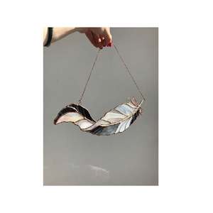 Tentures murales grises plumes lumière s'accrochent pendentif plumage jarretelle vitrail attrape-soleil décor à la maison - Product Image 2