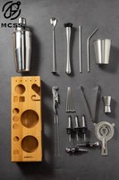 Ensemble de 23 shakers à cocktail professionnels de luxe en acier inoxydable avec support de différentes couleurs pour outils de bar