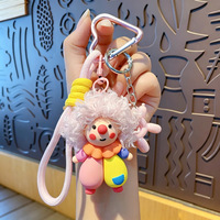 Porte-clés Poupée Clown de Cirque à Cheveux Bouclés Style Dessin Animé, Breloque de Sac Amusante Kawaii, Porte-clés Chien Ballon 3D Tendance avec Perruque Moelleuse