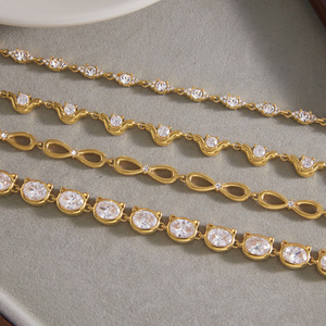 Shiny Stone Gold Jewelry Zircon <b>Bracelets</b> 18k Gold Plated Stainless Steel Handmade <b>White</b> Crystal <b>Bracelet</b> Set for Women - Product Image 2