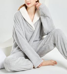 Custom Pajamas Factory Winter Plush Fleece Pijamas for Women Shawl Collar Thick Coral Fleece <strong>Fluffy</strong> <strong>Pyjamas</strong> <strong>Set</strong> for Ladies Girls - Product Image 3