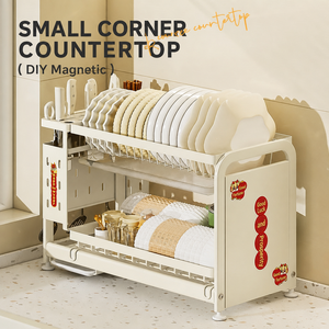 Escurridor de Platos Metálico de Doble Nivel para Esquina, Organizador de Encimera Moderno con Soporte para Cubiertos y Cuchillos, Soporte para Palillos y Bandejas Extraíbles con Patas - Product Image 6
