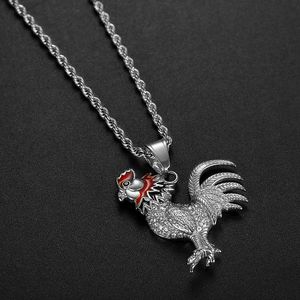 <b>Titanium</b> Steel Rooster Pendant Necklace With Diamond Pave Setting Unisex Gift Jewelry Animal Zodiac Design Stainless Steel <b>Chain</b> - Product Image 3