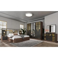 Ensemble de meubles de chambre à coucher complet en bois de luxe moderne avec lit king size, tête de lit éclairée en MDF, armoire, table de chevet