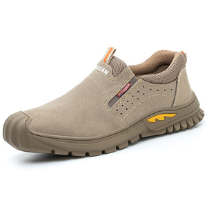 Safety Shoes Men Steel Toe Khaki Low Top Elastic Band Construction Work Shoes Anti Smashing Anti Puncture Breathable - Product Image 1