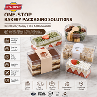 Boîte à gâteau brownie en plastique PS transparent sans BPA avec logo personnalisé, conteneur alimentaire jetable pour dessert tiramisu, vente en gros