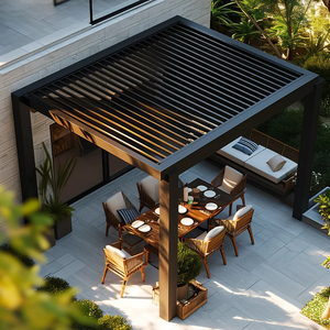 Pergola Bioclimatica Moderna Impermeabile Motorizzata <span class=keywords><strong>in</strong></span> Alluminio Verniciato a Polvere con Lamelle Orientabili, Ad Arco, da Parete per Patio e Giardino - Product Image 5