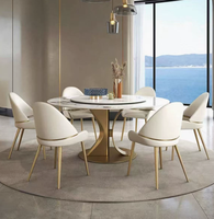 Ensemble de tables à manger rondes de luxe avec plateau en marbre, base en acier inoxydable doré, table pivotante pour la salle à manger à domicile, restaurant