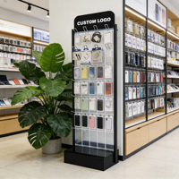 Plancher personnalisé 360 °   Supports d'affichage pour téléphones avec logo LED en acrylique, accessoires mobiles avec crochets, supports de charge et câbles – Vente en magasin