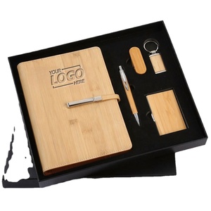 Custom Bamboo Gift <b>Set</b>: Logo USB Drive, <b>Notebook</b> & Keychain - Eco-Friendly Corporate Gifts - Product Image 1