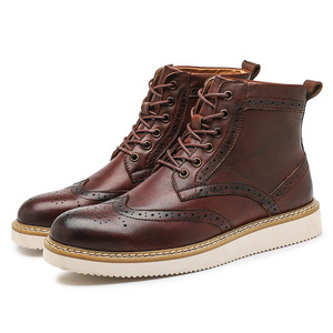 Bottines décontractées à la mode pour hommes TopToe à lacets en <span class=keywords><strong>cuir</strong></span> véritable Brogue robe <span class=keywords><strong>botte</strong></span> pour l'automne doux plat bottes d'extérieur - Product Image 1