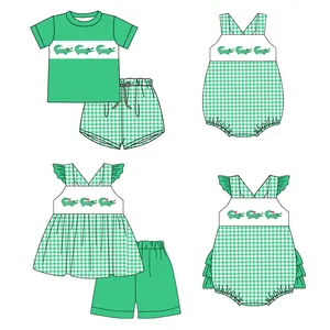 Summer Crocodile Outfits for Baby girls boys matching clothing Wholesale boutique green sets high quality short sleeves clothes