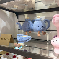 Nouvelle édition limitée London : Poupée en peluche courte bleue théière et tasse à thé, cadeau décoratif, rembourrage en coton PP, 31cm-50cm, 14 ans et plus