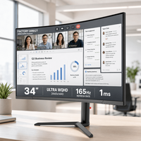 Monitor de Computadora 4K de 34 Pulgadas, 165Hz, 1ms, 1500R, Precio de Fábrica Directo, Bajo Precio para Monitor de PC