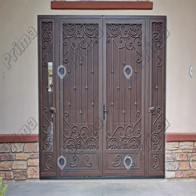ホーム鉄フレンチドア鋼鋳鉄バーベキュードアアーチ用鉄ドア