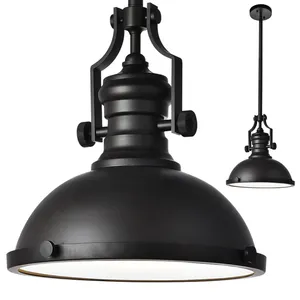 Classic Antique Frosted Diffuser Lamp Vintage Black Dome Light Industrial Pendant Lighting Metal Iron Matte Black 60 90 Dining