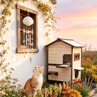 Maison pour chat en bois massif à double couche, abri extérieur pour chat avec arbre à chat pour toutes les saisons