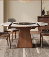 Table à manger extensible avec cuisinière à induction, commande vocale intelligente, assiette chaude, ensemble de salle à manger pour petit appartement en ardoise
