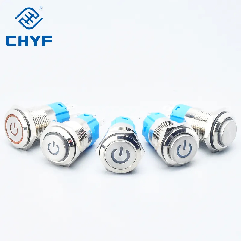 CHYF lampu saklar tombol logam Led kepala tinggi, 12/16/19-22mm tombol Reset tahan air tombol simbol daya mengunci sendiri
