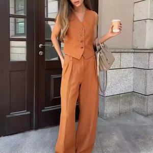 Conjuntos de Lino de Verano 2025 para Mujer, Conjuntos de Lino de 2 Piezas Estilo Ejecutivo, Pantalones Anchos Holgados, Conjuntos de Lino y Algodón - Product Image 5