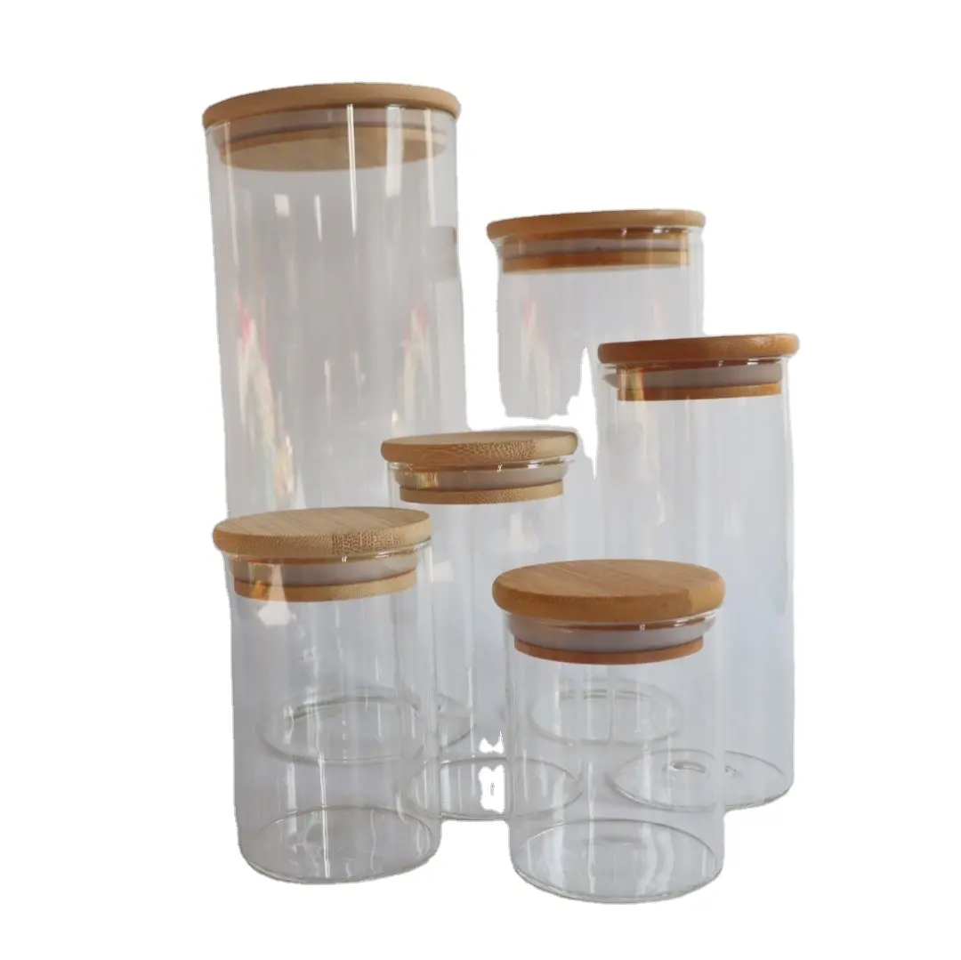 Houten Deksel Verzegelde Grote Voedsel Container Fles Borosilicaatglas Bamboe Voedsel Glazen Pot