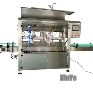 KinYo 50ml-5000ml Automatic Cream Detergent Bottle Can Thick Rotary Lobe Vacuum Liquid Filling Machine With Conveyor Belt