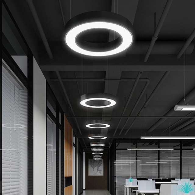 36W 60W 60cm 80cm Circular LED Pendant Light Mall Gym Office Lighting Ceiling Lamp Black Round High Brightness LED Pendant Light