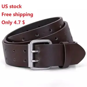 Us Stock Free Shipping Double Prong Double Grommet Holes Brown Cowboy Mens Genuine Leather Belt Leather Men