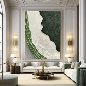 Grande toile murale texturée en acrylique vert et blanc, peinte à la main, encadrée, pour la maison et les galeries - Product Image 6