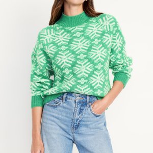 Women's Mock Neck Print Sweaters Knitted <strong>Pullover</strong> <strong>Jumper</strong> Tops - Product Image 1