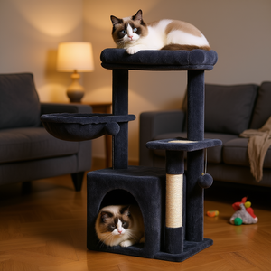 Dark Grey Cat Tree 31.4 Inches 4 Levels With Condo And Sisal <b>Scratching</b> <b>Post</b> For Cats Indoor Use - Product Image 2