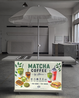 Chariot à thé matcha avec logo personnalisable, bar mobile avec boîte publicitaire rétroéclairée, chariot à desserts pliable à affiches interchangeables