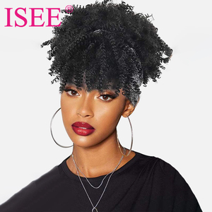 ISEE Meilleures ventes : Perruque courte afro en <span class=keywords><strong>cheveux</strong></span> vierges, style demi-bouffant, en <span class=keywords><strong>cheveux</strong></span> humains, <span class=keywords><strong>avec</strong></span> bandeau <span class=keywords><strong>foulard</strong></span> ananas à cordon <span class=keywords><strong>de</strong></span> serrage et <span class=keywords><strong>frange</strong></span> - Product Image 1